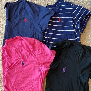 Four Medium Ralph Lauren V-neck Tees